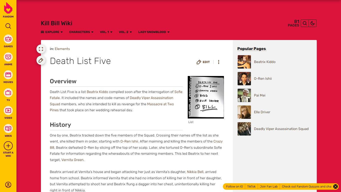 Death List Five | Kill Bill Wiki | Fandom