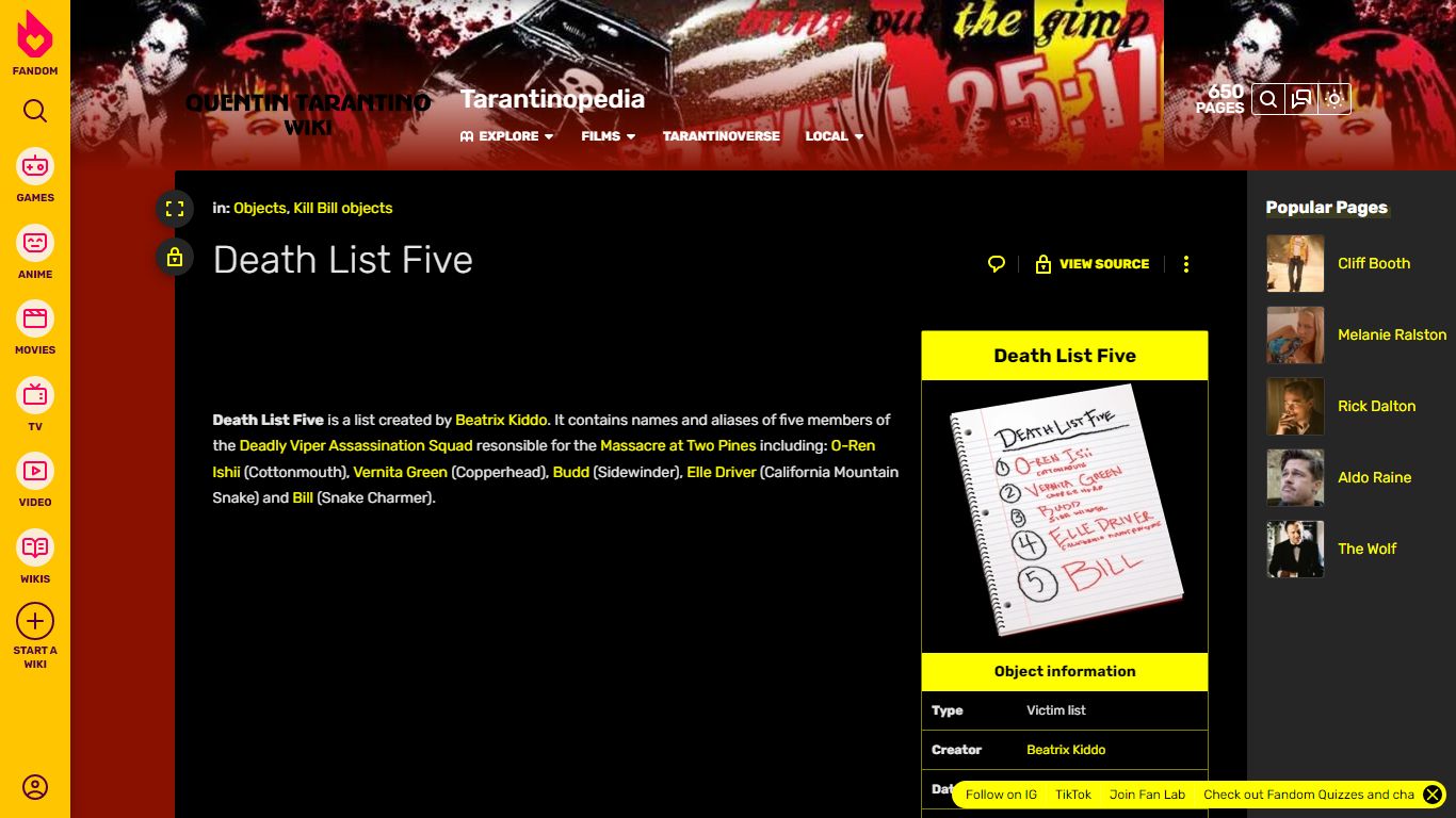 Death List Five | Quentin Tarantino Wiki | Fandom